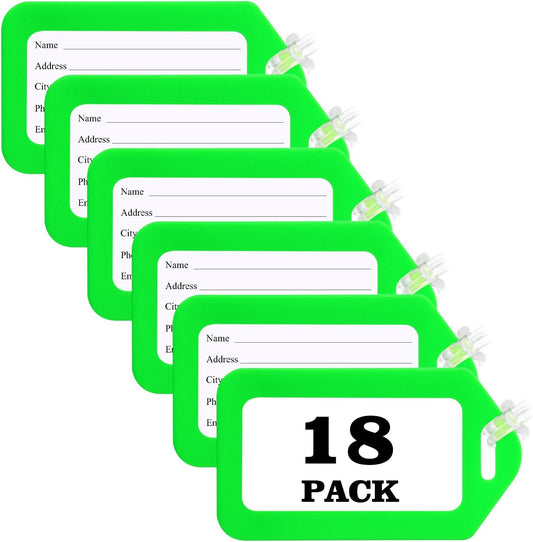 18 Pack Luggage Tag Bright Luggage Tags for Suitcases Bag Tags Name Tags for Kids Travel Accessories Must Haves by Sodsay (Green)