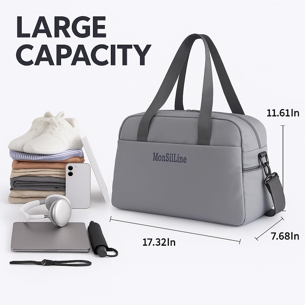 Gym Bag for Women Men with Shoe Compartment, Waterproof Small Duffle Bag for Travel, Sports, Weekend Lightweight Carry On Tote Bag(Gray)