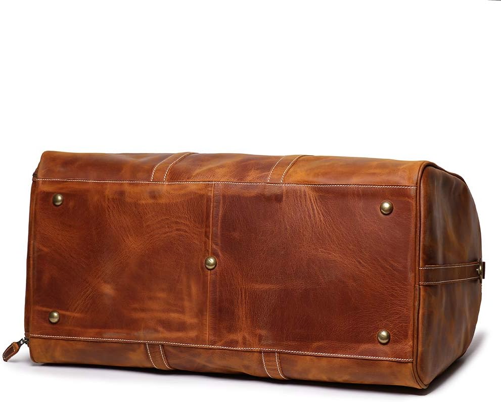 Leather Travel Luggage Bag, Mens Duffle Retro Carry on Handbag(Brown, 24 Inch)