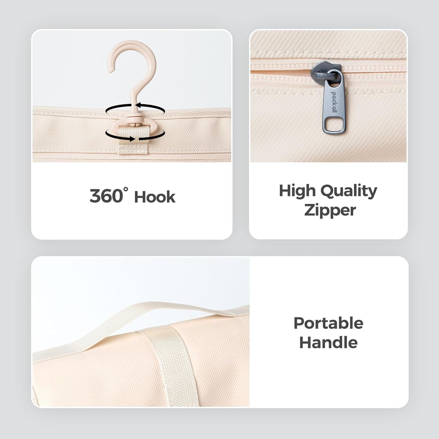 pack all Hanging Travel Toiletry Bag, Foldable Cosmetic Bag with Multiple Compartments, Water-Resistant Makeup Bag for Toiletries, Accessories (Light Beige)