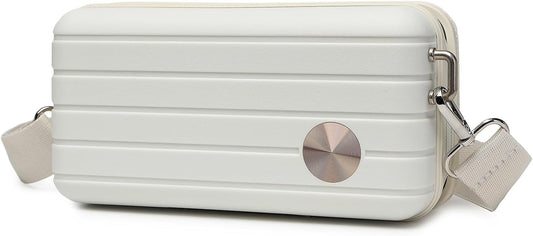 Somago Hard Shell Suitcase Handbag with Adjustable Strap Mini Cosmetic Handbag Cell Phone Purse Bag for 6.9" Shoulder Bag(Creamy White)