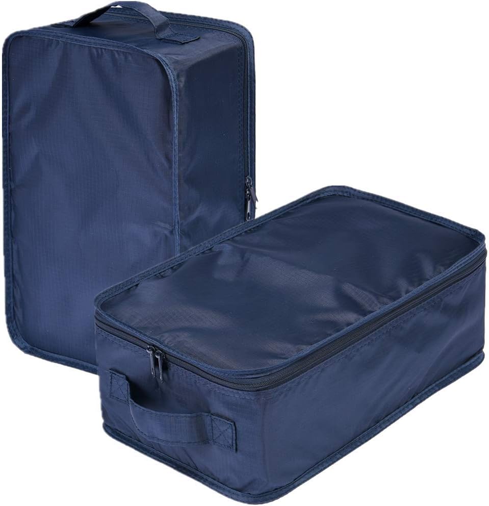 Travel Shoe Bags, Foldable Waterproof Shoe Pouches Organizer-Double Layer (2 Navy Bag)
