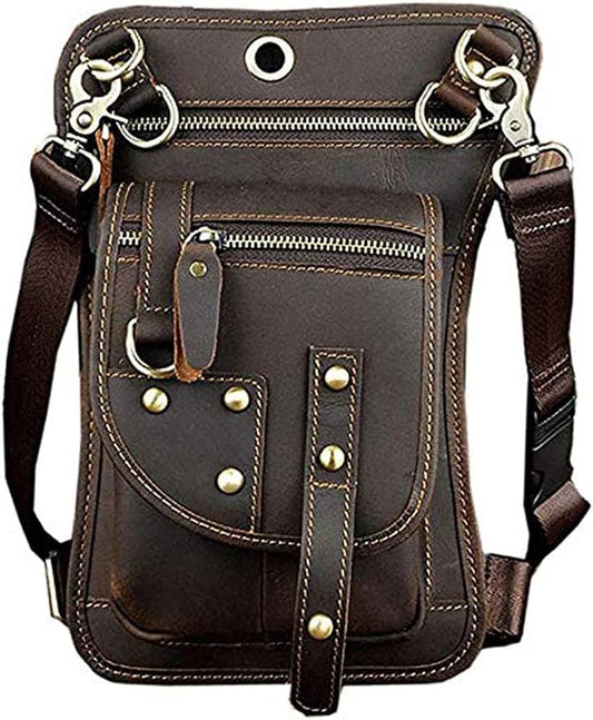 Leather Waist Pack Drop Leg Bag for Men Women Belt Bumbag Multi-Purpose Motorcycle Bike Outdoor Sports Tactical Cycling Riding Hiking Camping Pouch
