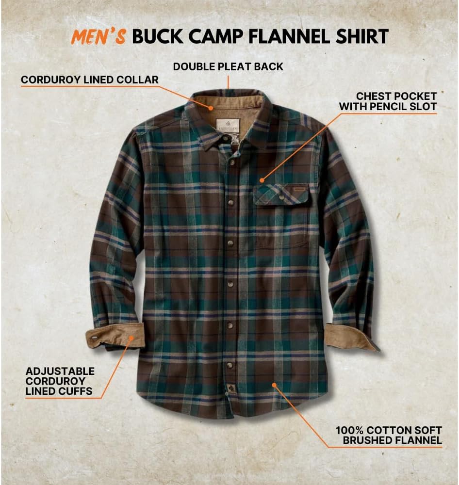 Legendary Whitetails Men's Flannel Shirt Long Sleeve Button Down 100% Cotton