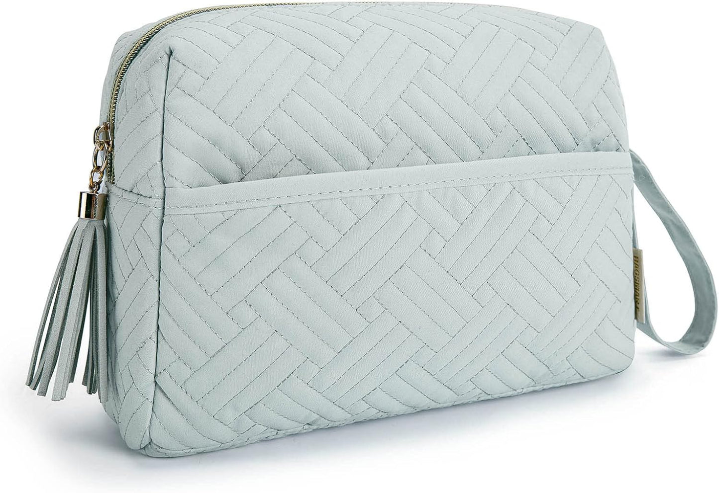 BAGSMART Makeup Bag, Cosmetic Bag for Purse,Travel Make Up Pouch,Water-resistant Toiletry Bag Elegant Roomy, Makeup Accessories Organizer, Light Blue