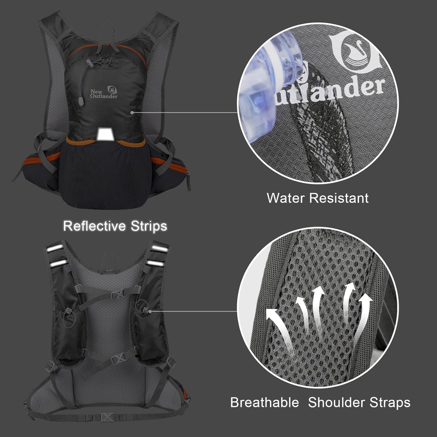 12L Small Hiking Backpack with Chest Strap for Men Women, Bike Backpack for Helmet, Black