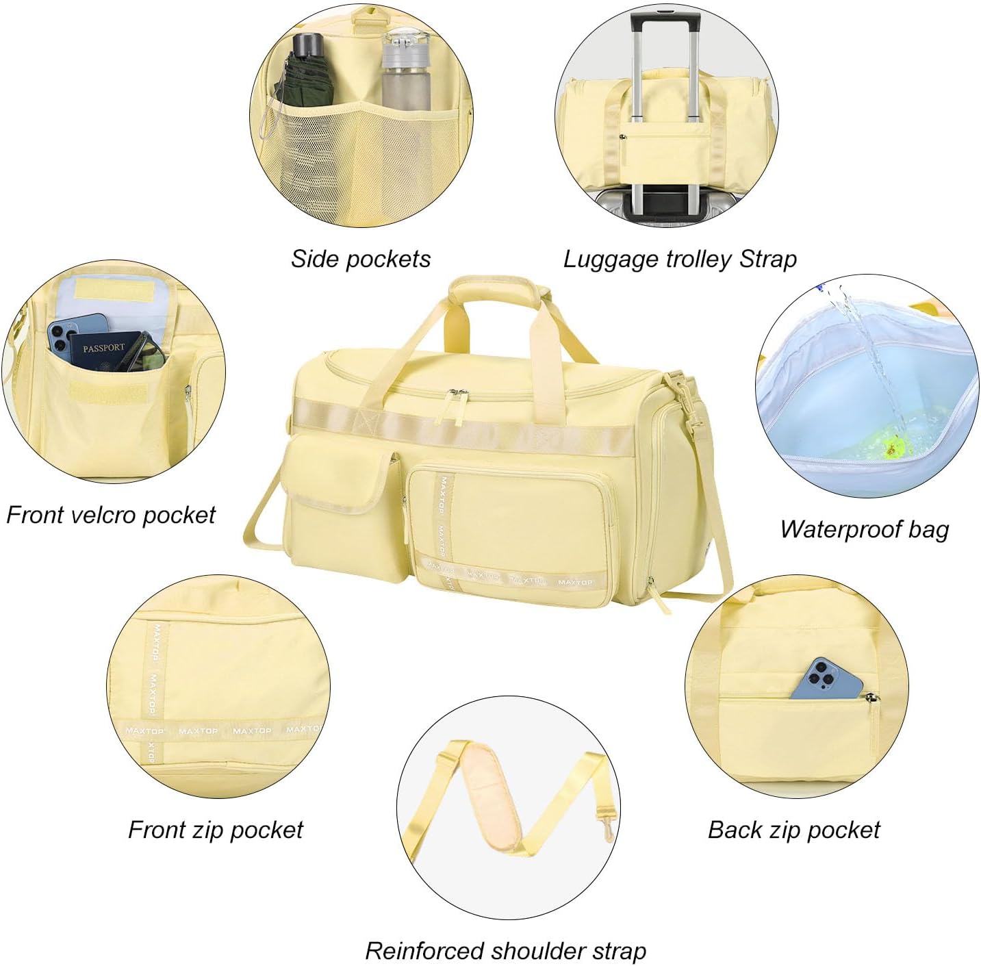 MAXTOP Gym Bag for Women Men Travel Duffle Bag Large Capacity Carry On Weekender Overnight Bag With Shoe Compartment Gym Tote Dry Wet Separation Duffel Bag for Travel