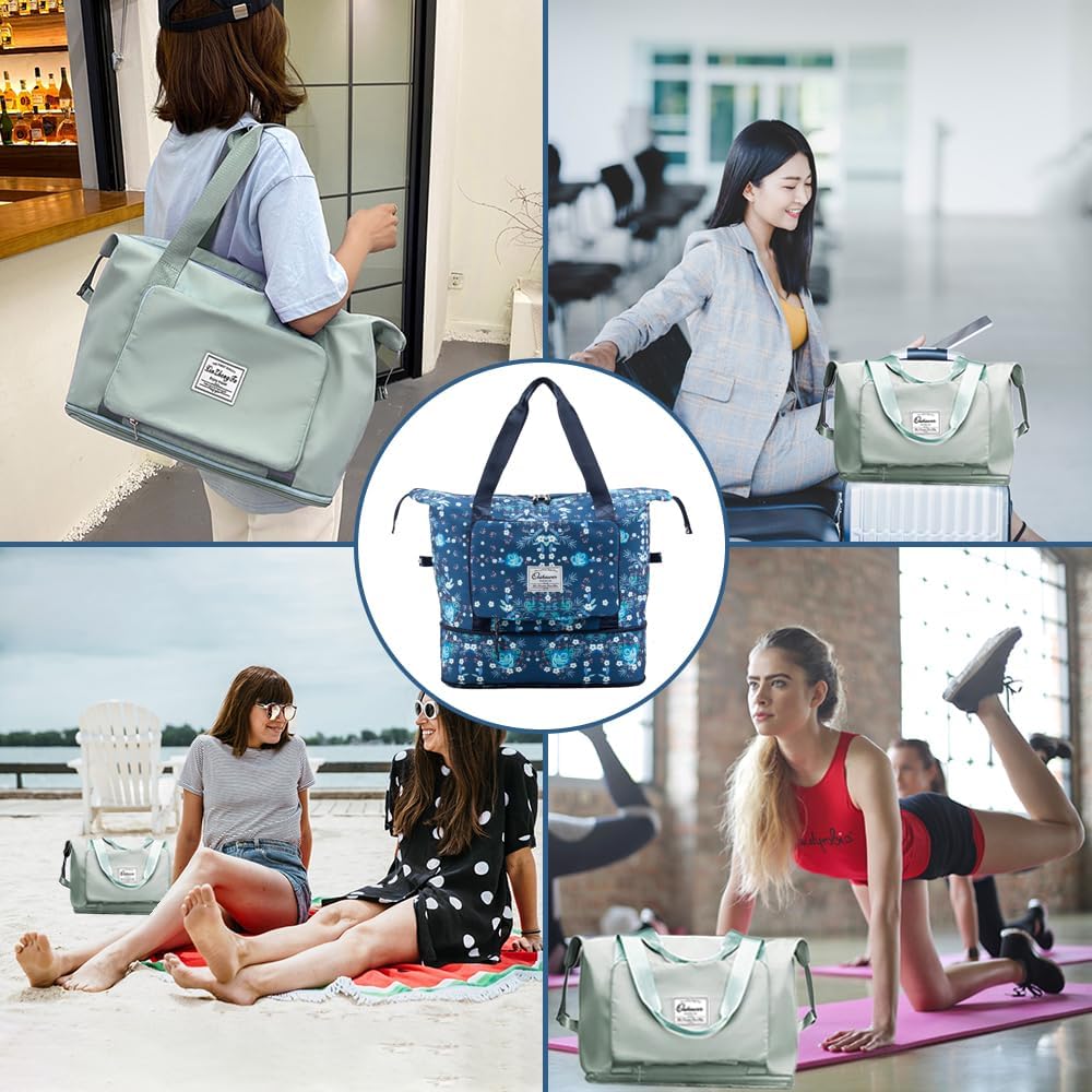 Large Capacity Foldable Travel Bag Expandable Portable Carry on Bag Dry&Wet Separation Sports Duffel Bags