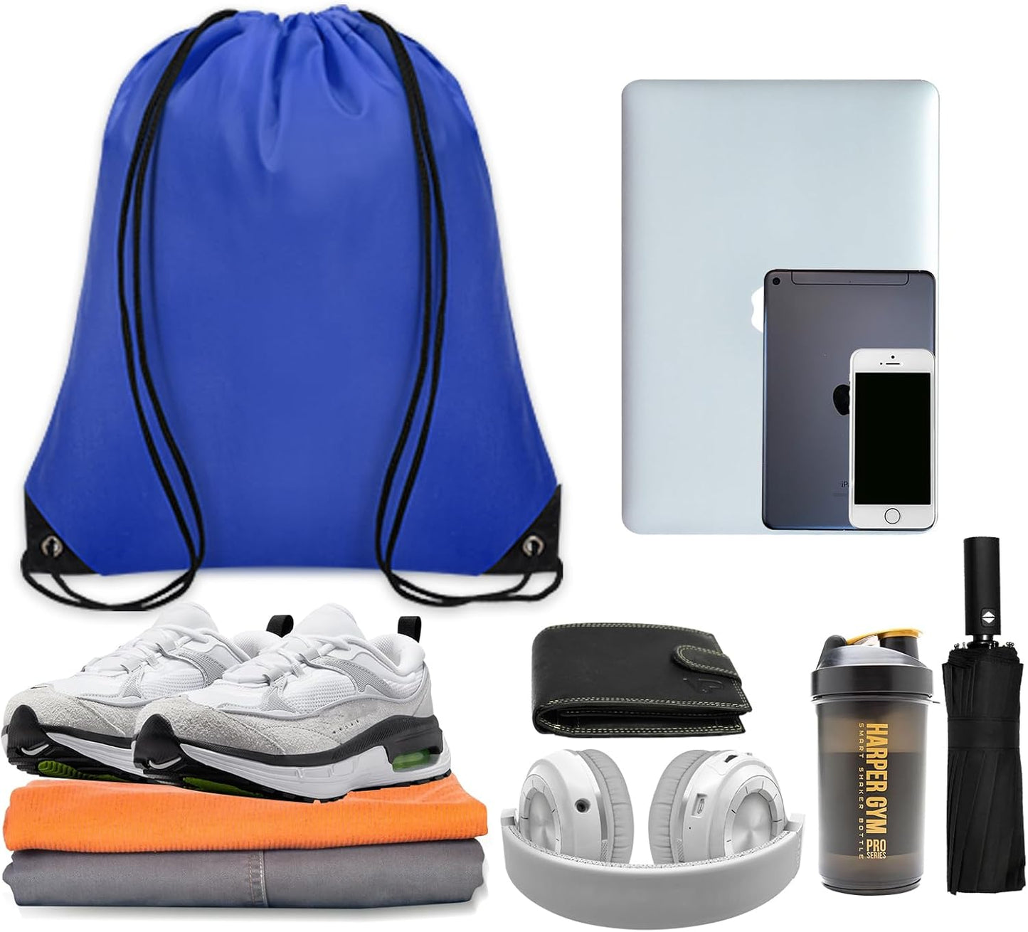 10Pcs rawstring Backpack Bulk Cinch Bag, Drawstring Bags Polyester for Gym Sports Beach Party Trip (Navy Blue)