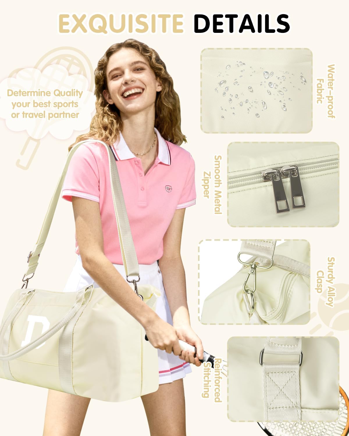 Initial Travel Duffel Bag Sports Gym Bag for Kids Teen Birthday Gifts,Beige Personalized Weekender Bag Carry On Dance Bags for Women Men,Waterproof Monogram Overnight Bag with Trolley Sleeve(Letter D)