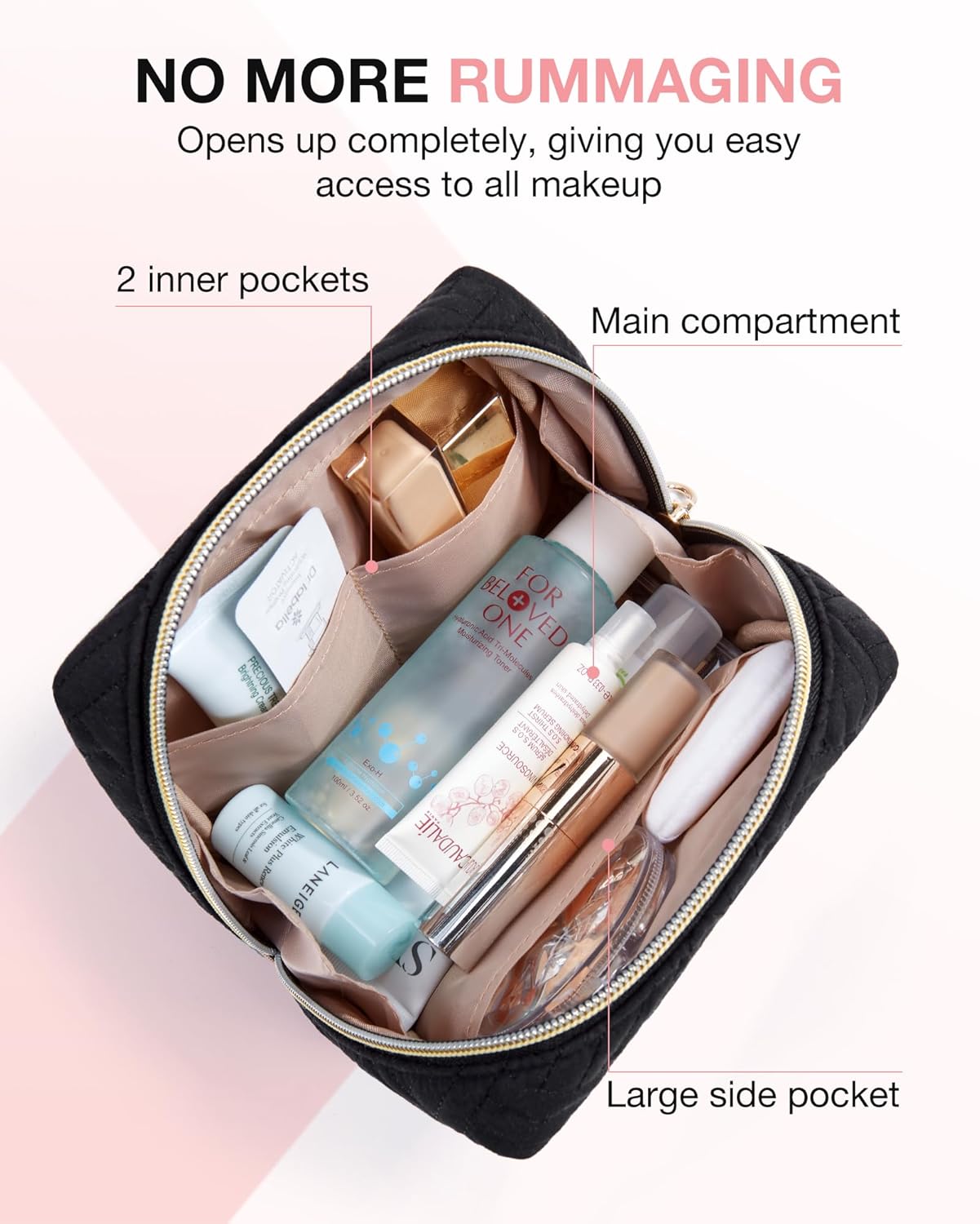 BAGSMART Small Makeup Bag, Travel Cosmetic Bag Make Up Pouch Small Travel Zipper Pouch,Water-resistant Toiletry Bag,Makeup Organizer Bag for Women, Black