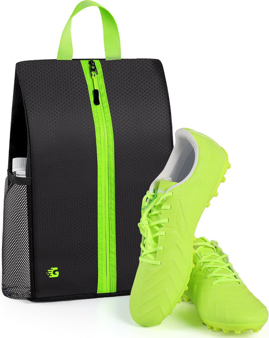 Smell Proof Shoe Bags for Travel-Soccer Cleat Bag Smell Proof with Active Carbon Fabric | Odor-Absorbing Water-Resistant Track Shoe bags for Sports (Black with Green, UP TO US11)