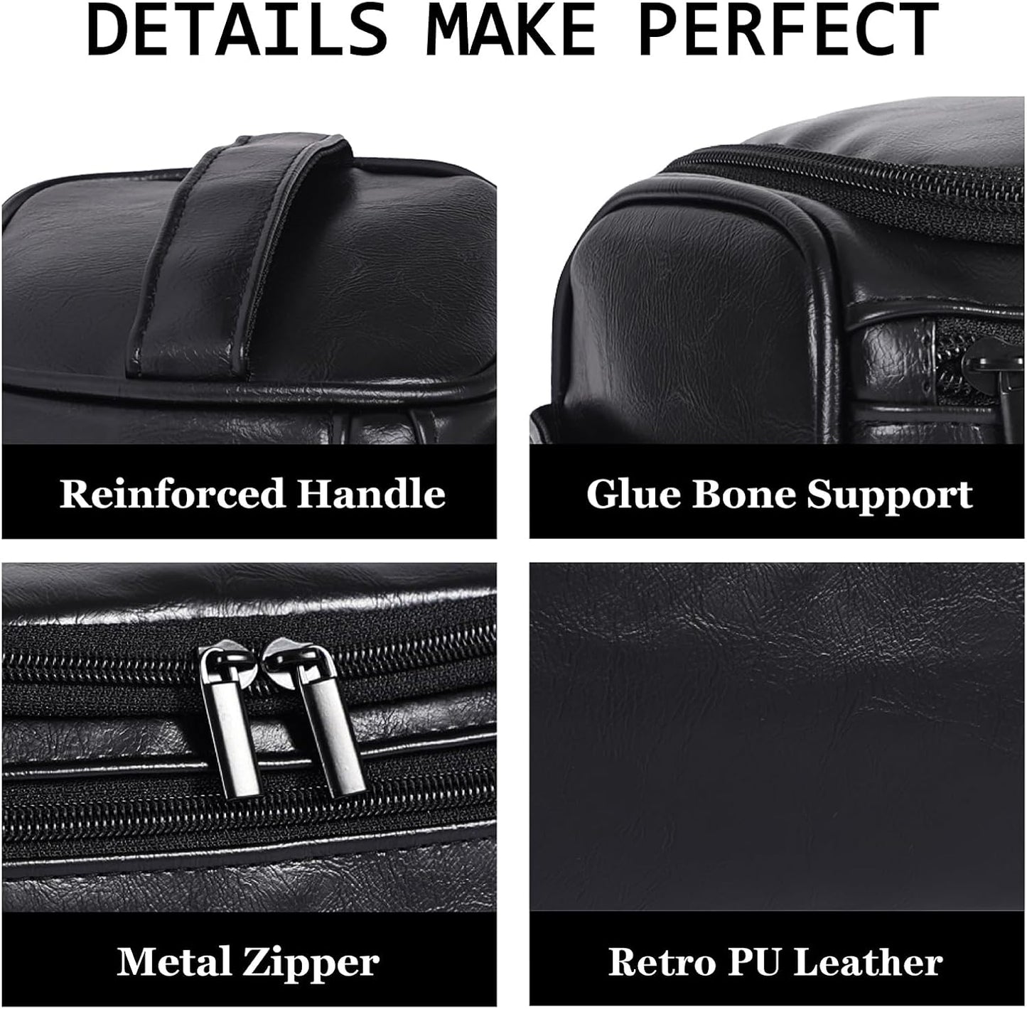 Toiletry Bag for Men, Hanging Travel Shaving Dopp Kit for Men and Women, Water-resistant Toiletries Organizer Bags, PU Leather Cosmetic Bags for Makeup Accessories (Black)