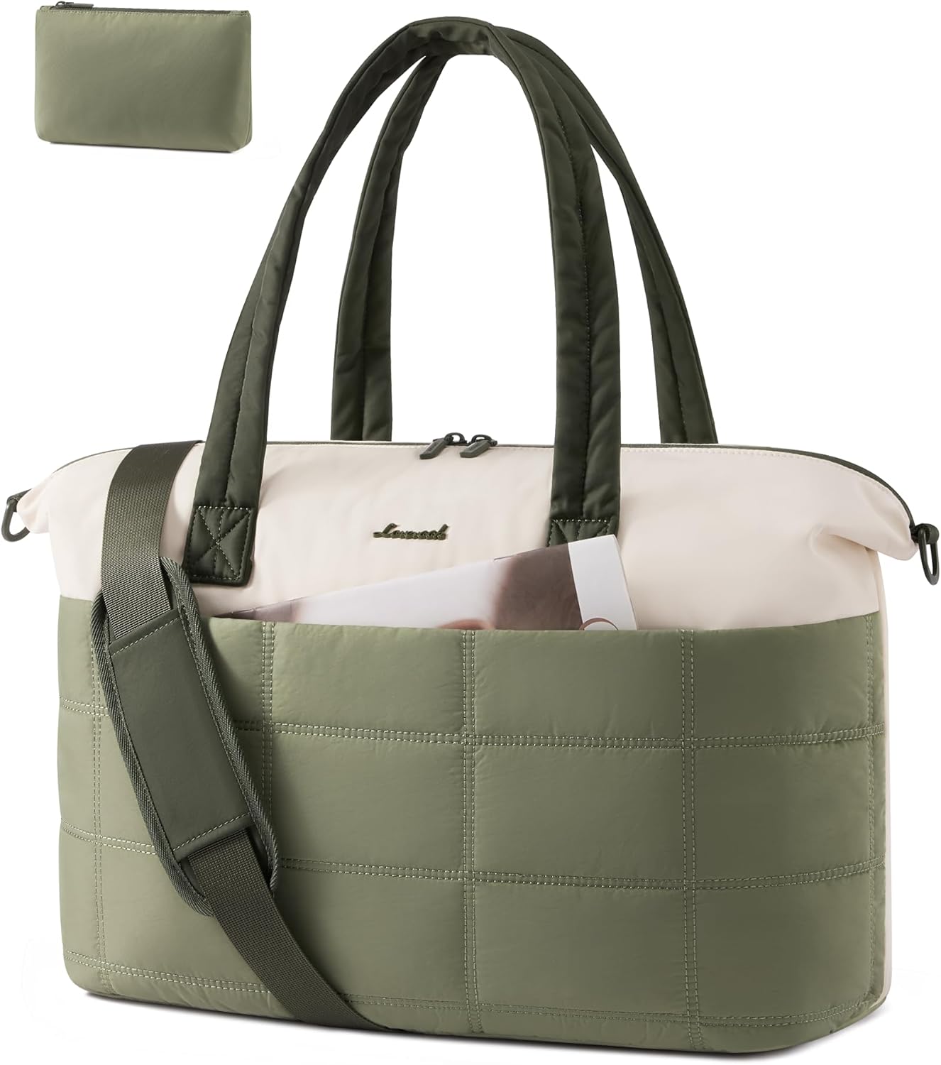 LOVEVOOK Quilted Duffle Bag for Travel,36L Gym Bag for Women with Wet Pocket,Water Resistant Weekender Overnight Bag Tote Bag for Women with Laptop Compartment(Green)