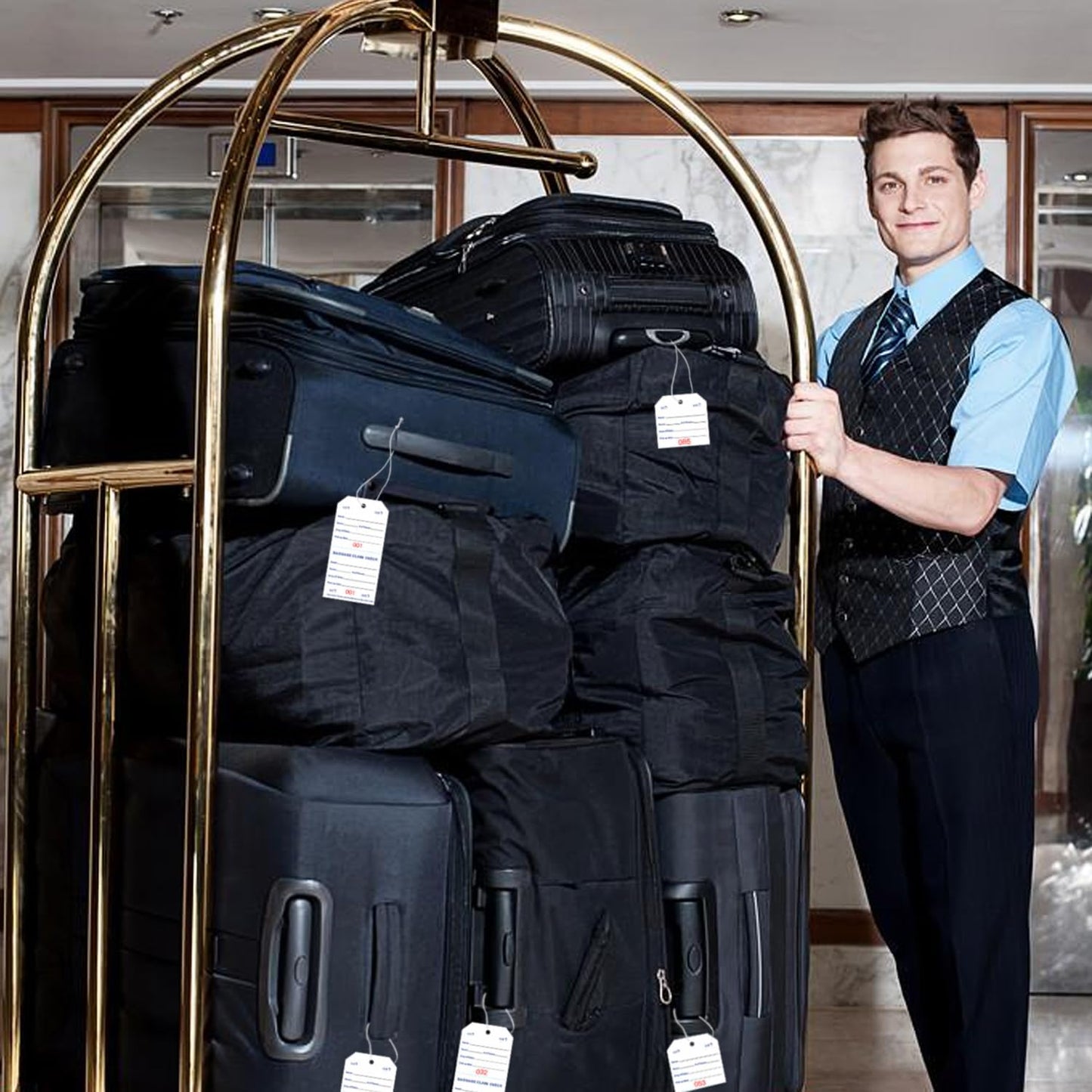 1000 Baggage Claim Check Tags with Transfer Tape on Back, 4 3/4 x 2 3/8 Hotel Luggage ID Tags Numbering from 001 to 1000, Baggage Identification for Hotel Suitcase Motel Bag