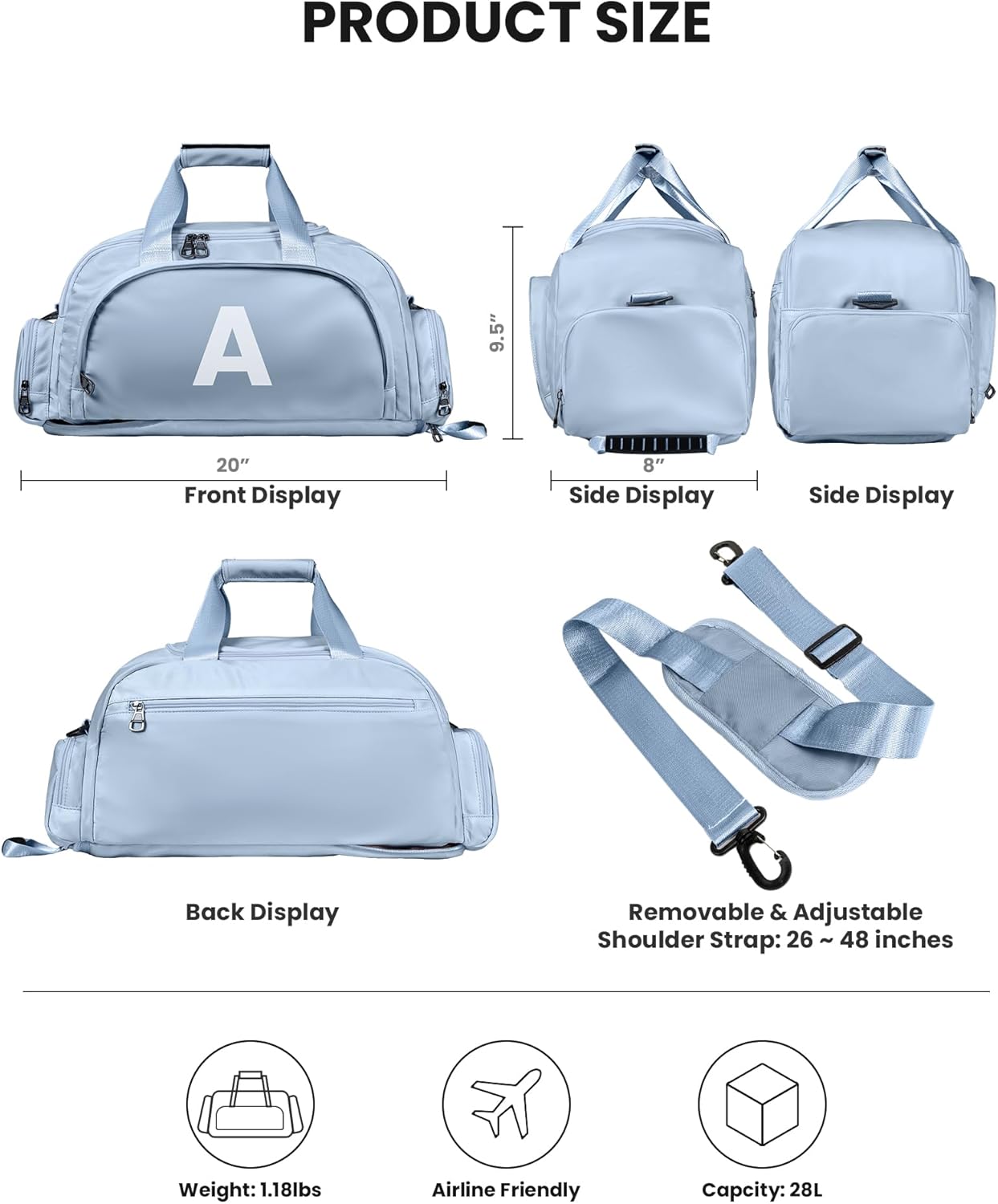 Gifts for Teenage Girls, Initial Gym Bags with Shoe Compartment, Dance Bag for Girls, Monogram Kid Overnight Bags, Easter Christmas Gift for Daughter Niece Granddaughter (Letter C)