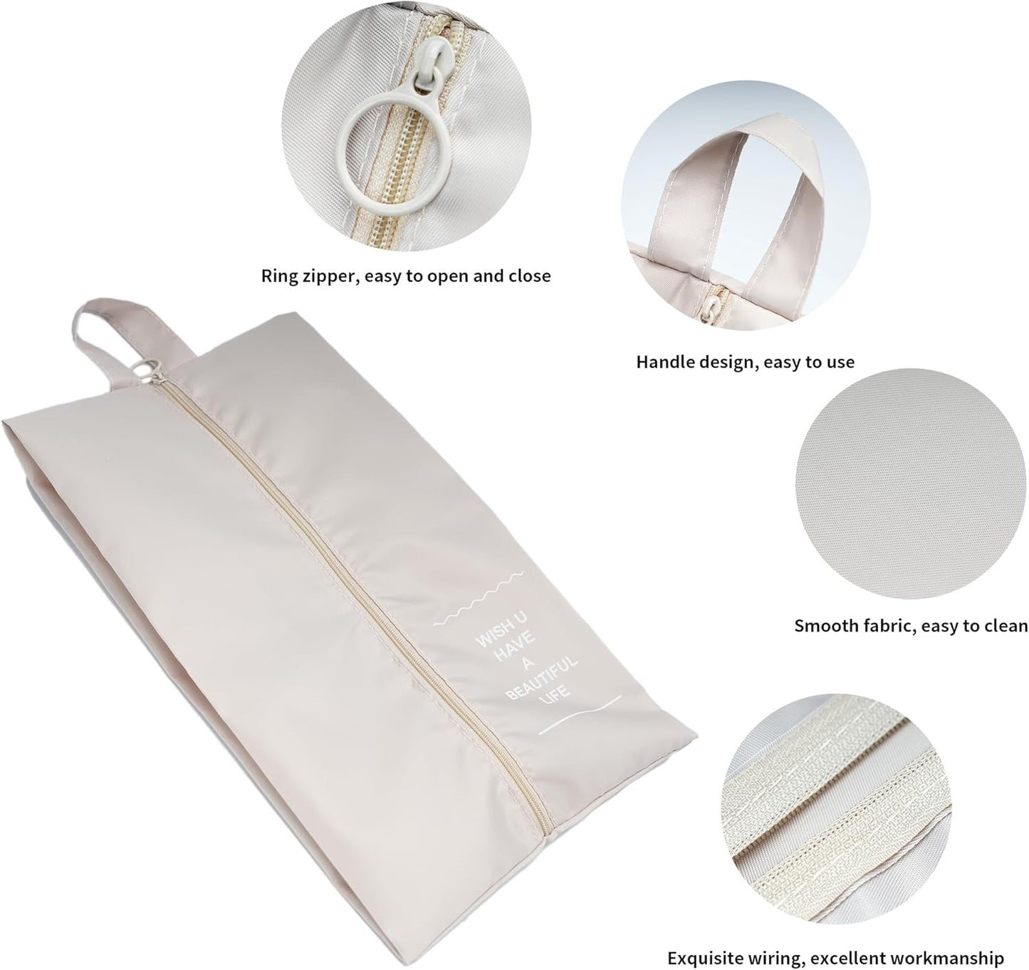 Shoe Bags for Travel, 2 Pack Large Multi-color Shoe Bags for Men Women, Waterproof Portable Shoe Organizer bag with Sturdy Zipper (Beige)