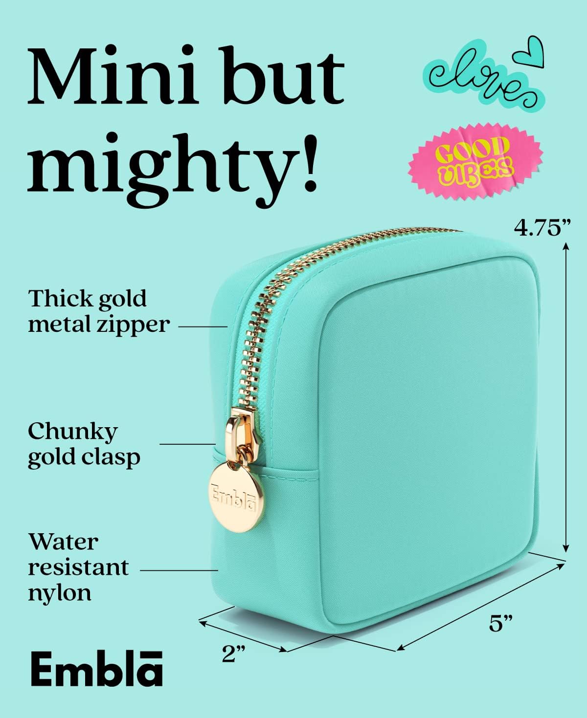 Embla Makeup Bag Travel Cosmetics Pouch and Toiletry Bag, Nylon Zipper Pouch Purse, Cute Make Up Organizer Storage Tote for Women Girls, Travel Skincare Case, Small Makeup Bags, Cotton Candy