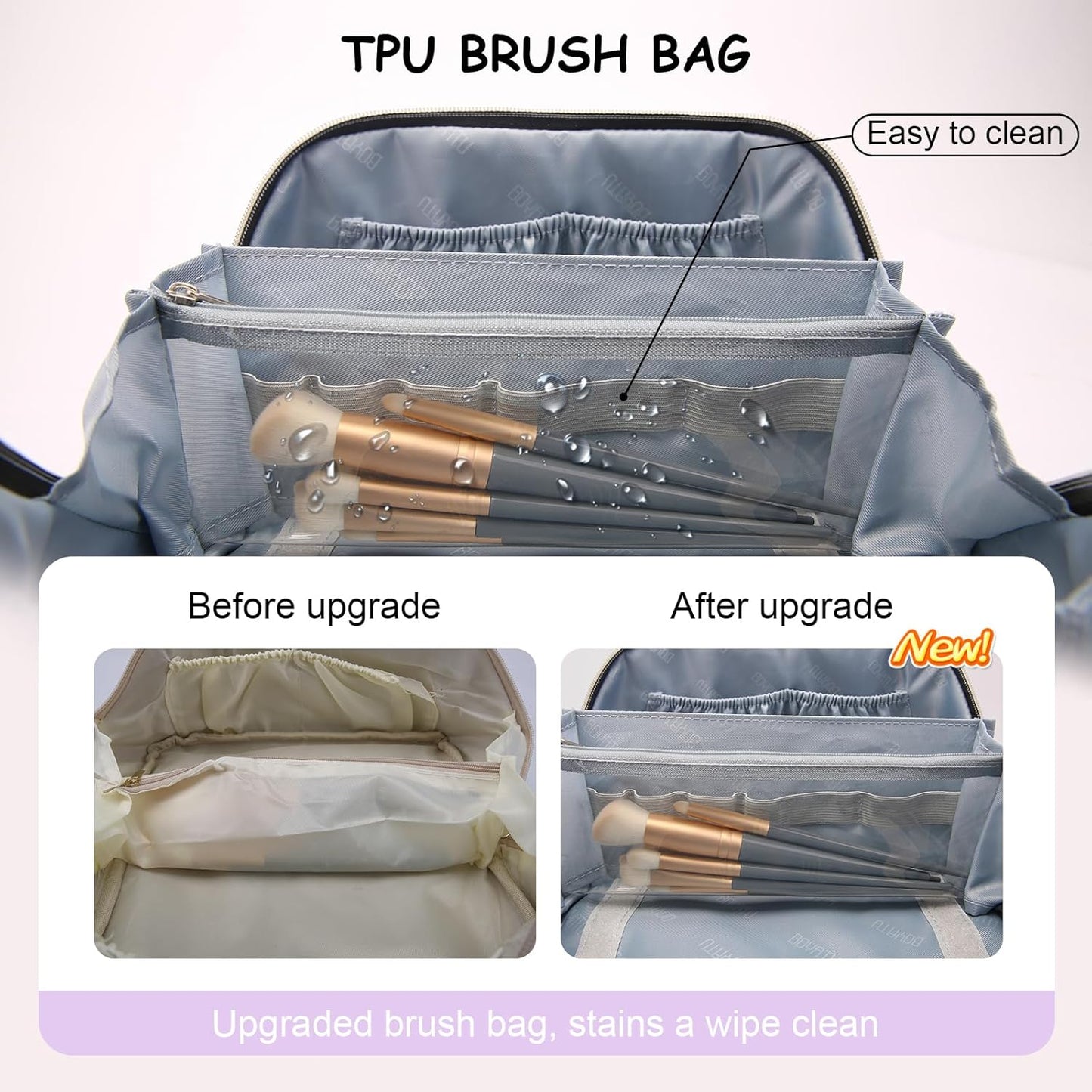 BOYATU Travel Makeup Bag for Women: Cosmetic Organizer Bag with Compartments - Leather Make up Bags Set of 3 (G-1-Purple)