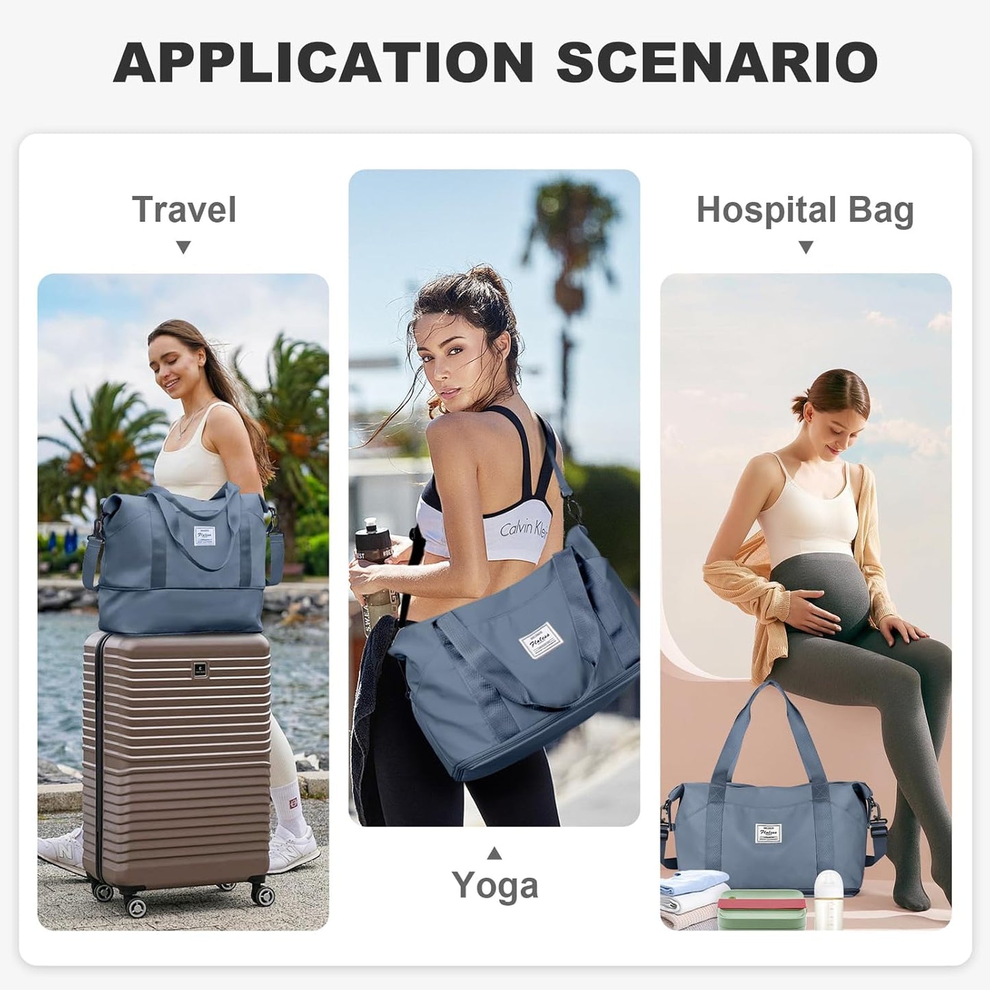 Travel Duffel Bag, Sports Tote Gym Bag, Shoulder Weekender Overnight Bag for Women