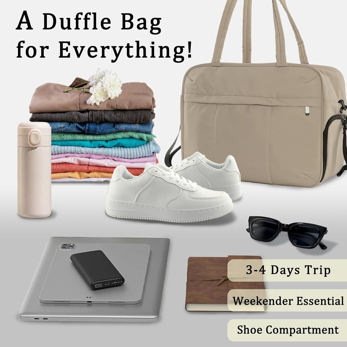 U+U Gym Bag for Women, Duffle Bag with Shoe Compartment Travel Carry on Weekender Bag, Personal Item Travel Bag for Overnight, Water Resistant