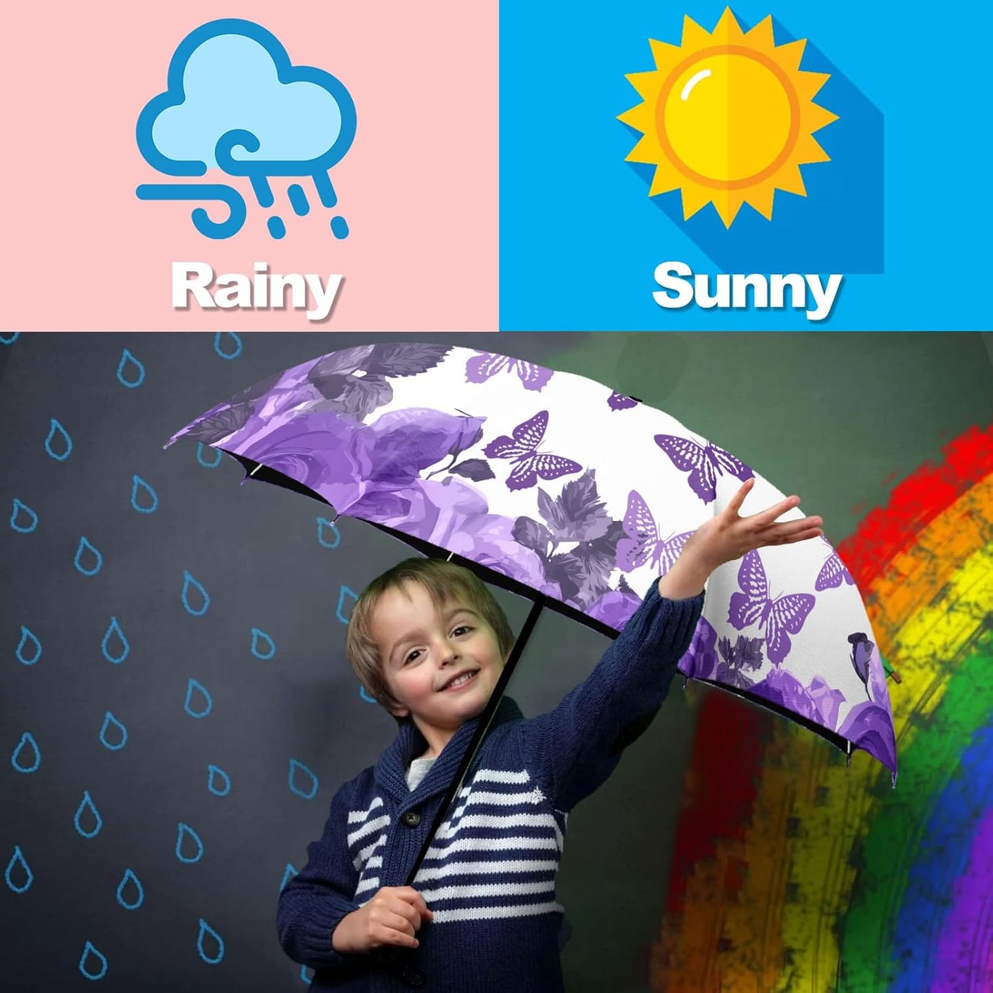 Small Travel Folding Umbrella for Girl, Portable, UV, SunShade, Compact, Automatic, Rain & Wind