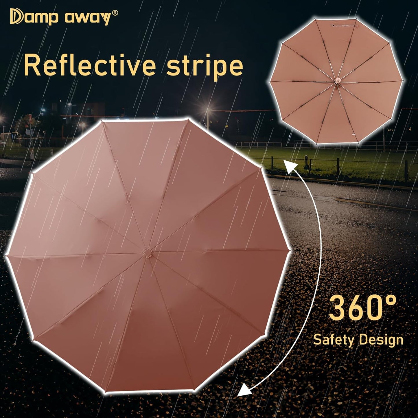 Windproof Travel Umbrella for Rain, Large Portable Reverse Folding Car Umbrella, Inverted Design, Compact Auto Open Close with Durable Waterproof Canopy, Fits Backpack/Women Men, 45.6 Inch