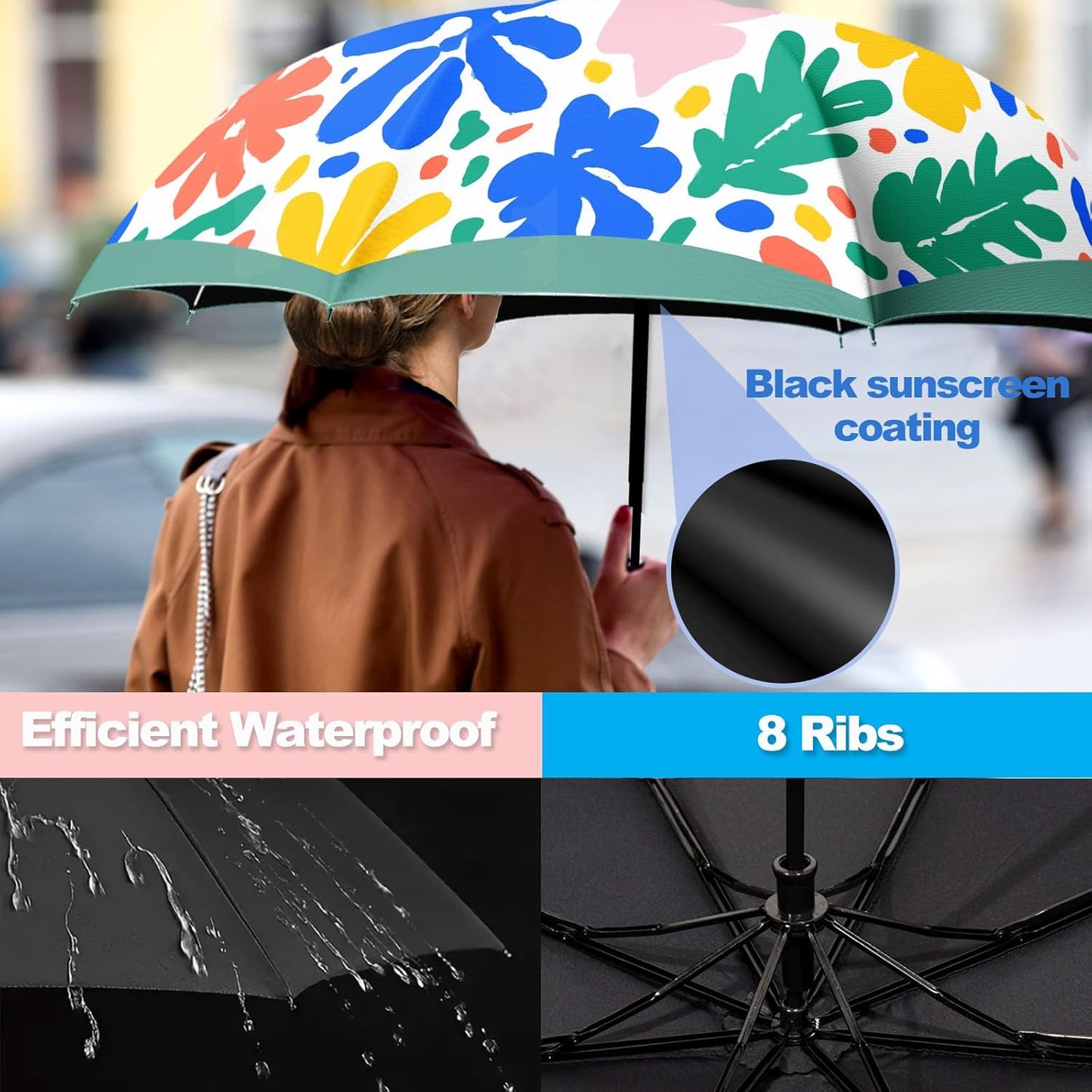 Small Travel Folding Umbrella for Girl, Portable, UV, SunShade, Compact, Automatic, Rain & Wind