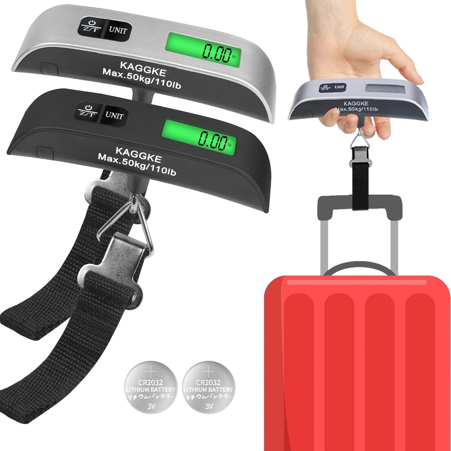 2 Colors Travel Digital Luggage Scale - Portable Baggage Scale - Suitcases Weight Scales - Ideal for Travel Scale Luggage Weight - 110LB/50KG, Includes Battery - Temperature Display Hanging Scales