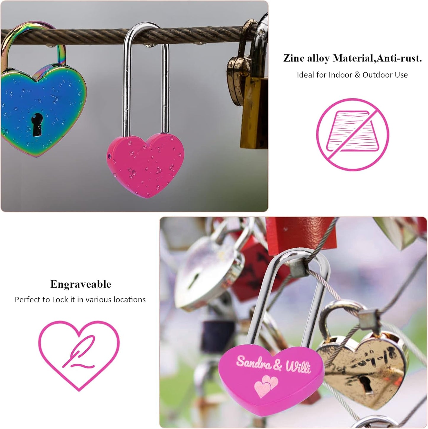 100PCS 3.5" 50mm Love Lock Heart Padlock,Rose Red Single Heart Wish Lock for Lovers Wedding,Valentines,Anniversary,Travel(NO Key)