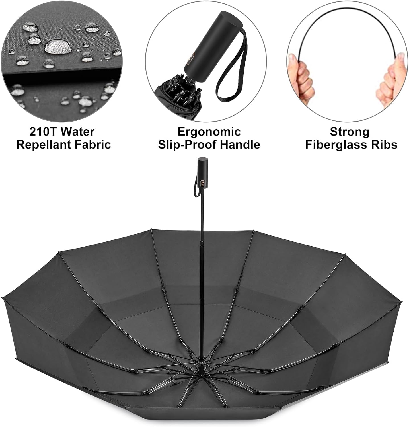 Prospo 46/62 Inch Large Travel Umbrellas for Rain Windproof, 10 Ribs Compact Reverse Folding Golf Umbrella, Double Canopy Automatic Open Close