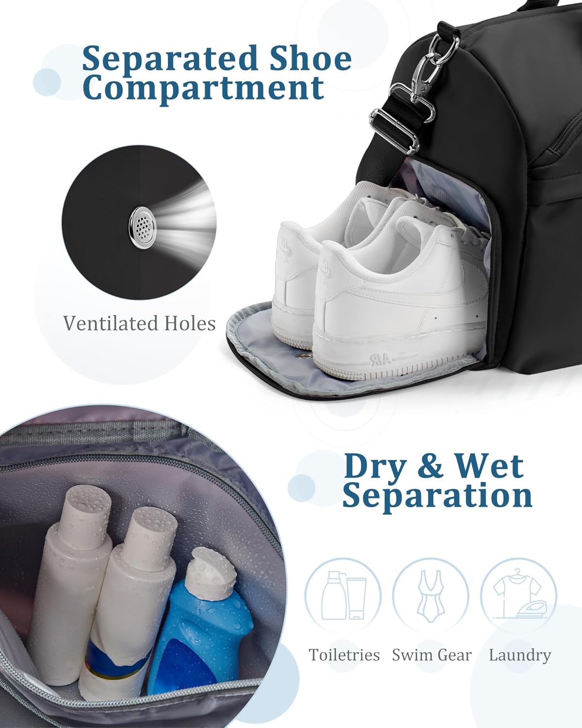 Gym Bag for Women with Shoe Compartment,Travel Duffel Bag for Men Sports Gym Tote Bags Carry on Overnight Weekender Bags Personal Item Travel Bag Swimming Yoga Workout Bag Black