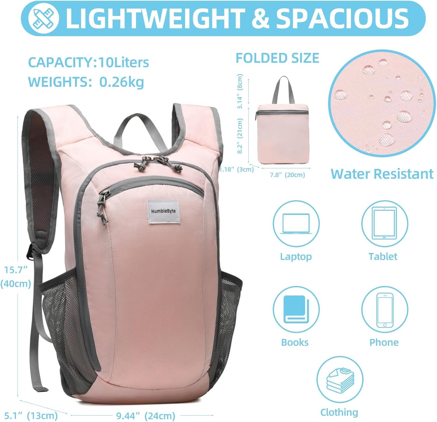 10L Lightweight Hiking Bag Small Daypack Hiking Backpack Foldable Outdoor Bag for Women(Pink)