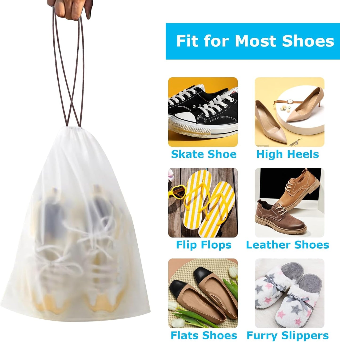 150 Pack Shoe Bags for Travel - 15.7" x 11.7" Large Clear Drawstring Bags - Waterproof Shoe Storage Dust Bags for Packing, Organization, Traveling