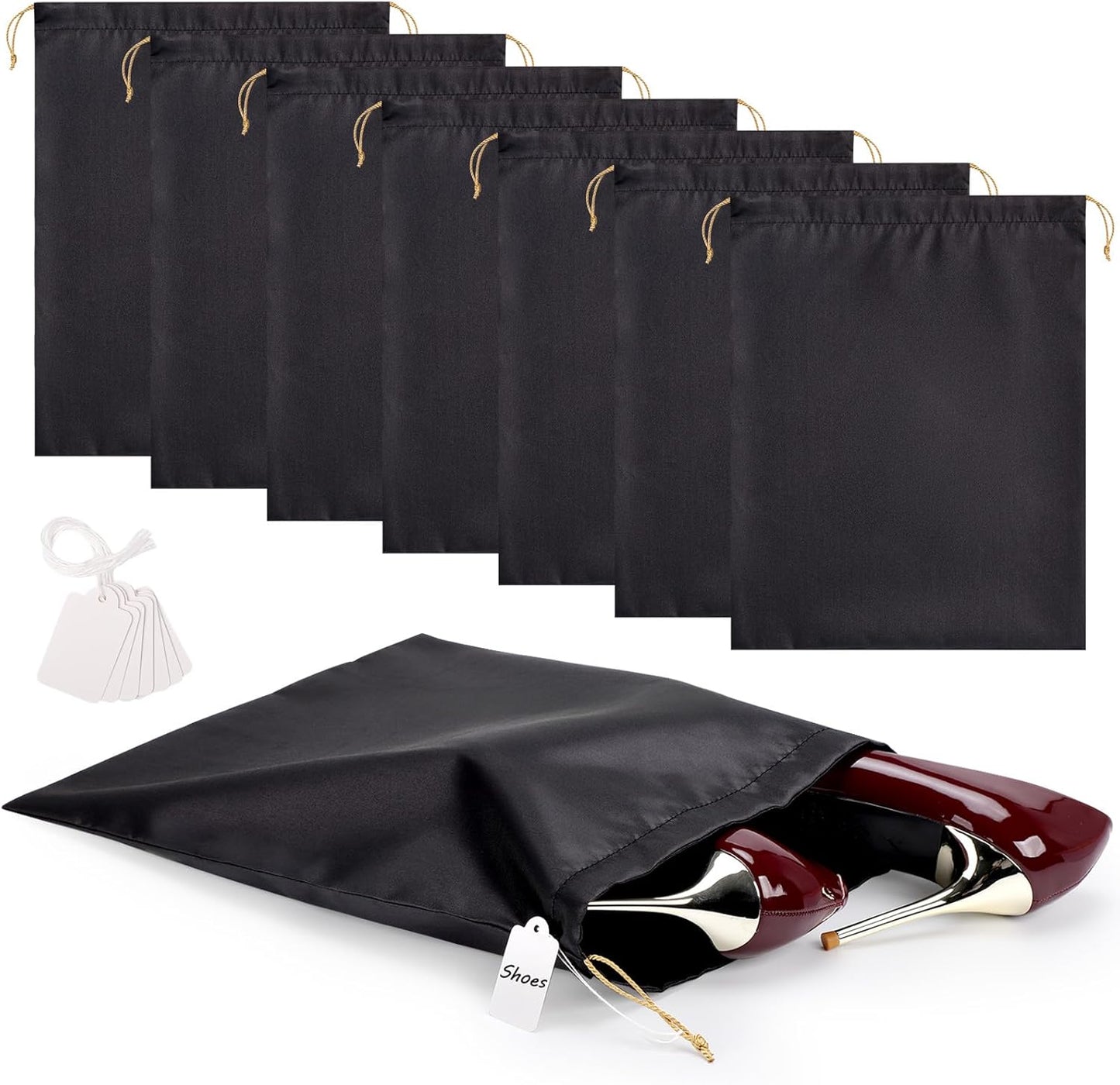 Ewen 11.8x15.7in Black Dust Bags for Shoes, 7 Pack of Dustproof Silk Bags with Drawstring for Storage, Vintage Pouches Covers for Travel, Satin Purse Storage Bags, Clothes Storage Bag for Home