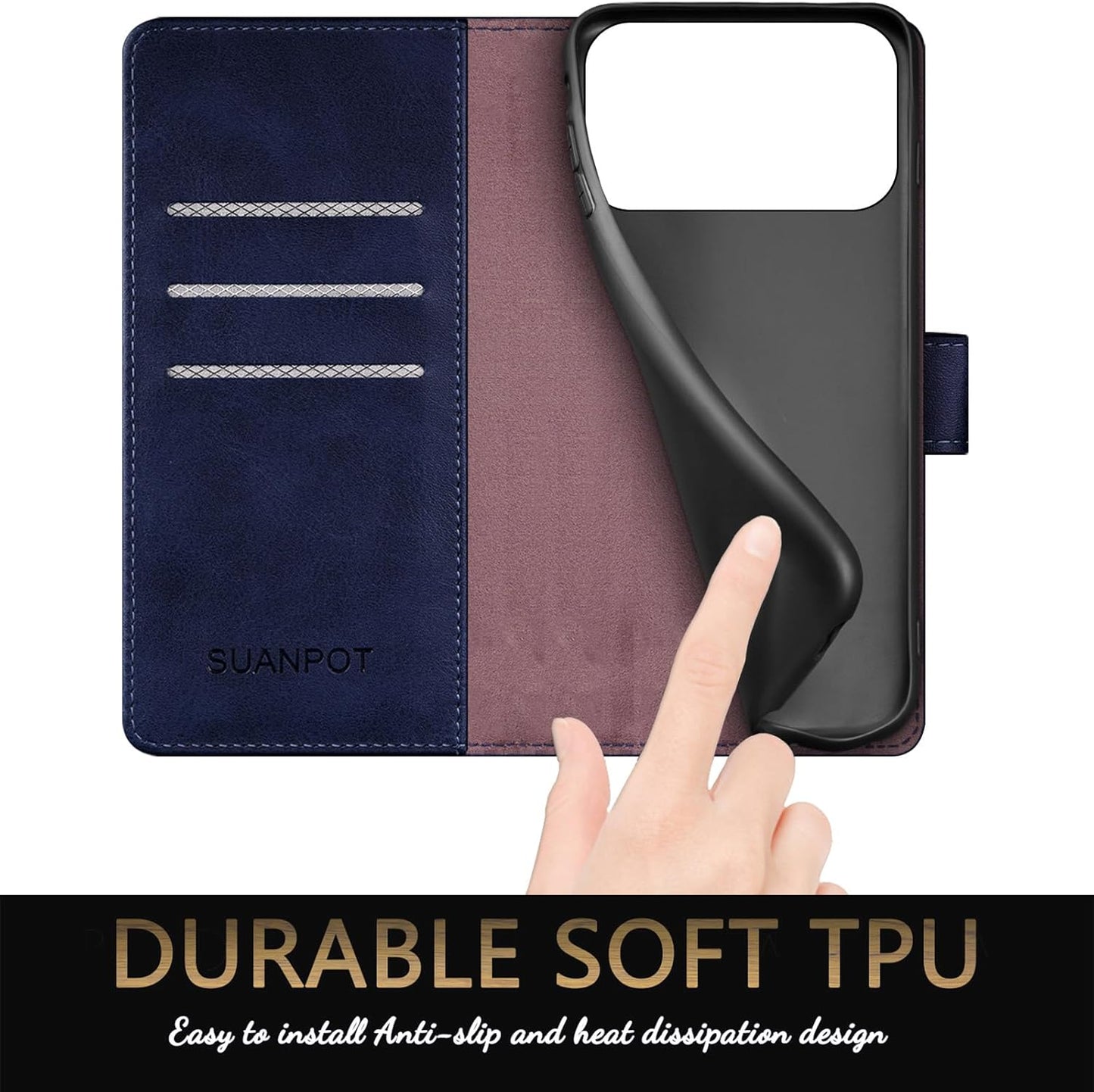 SUANPOT Compatible with iPhone 17 Pro Max 6.9" Wallet case with RFID Blocking Credit Card Holder,Flip Book PU Leather Protective Cover Women Men for Apple 17 Pro Max Phone case Blue