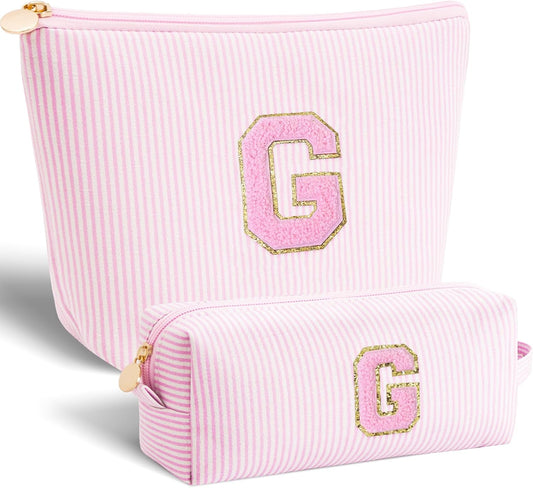 Personalized Makeup Bag for Women Girls - Fashion Cosmetic Bag Trendy Travel Toiletry Bag with Initials Letter - Teen Gifts - Pink,G