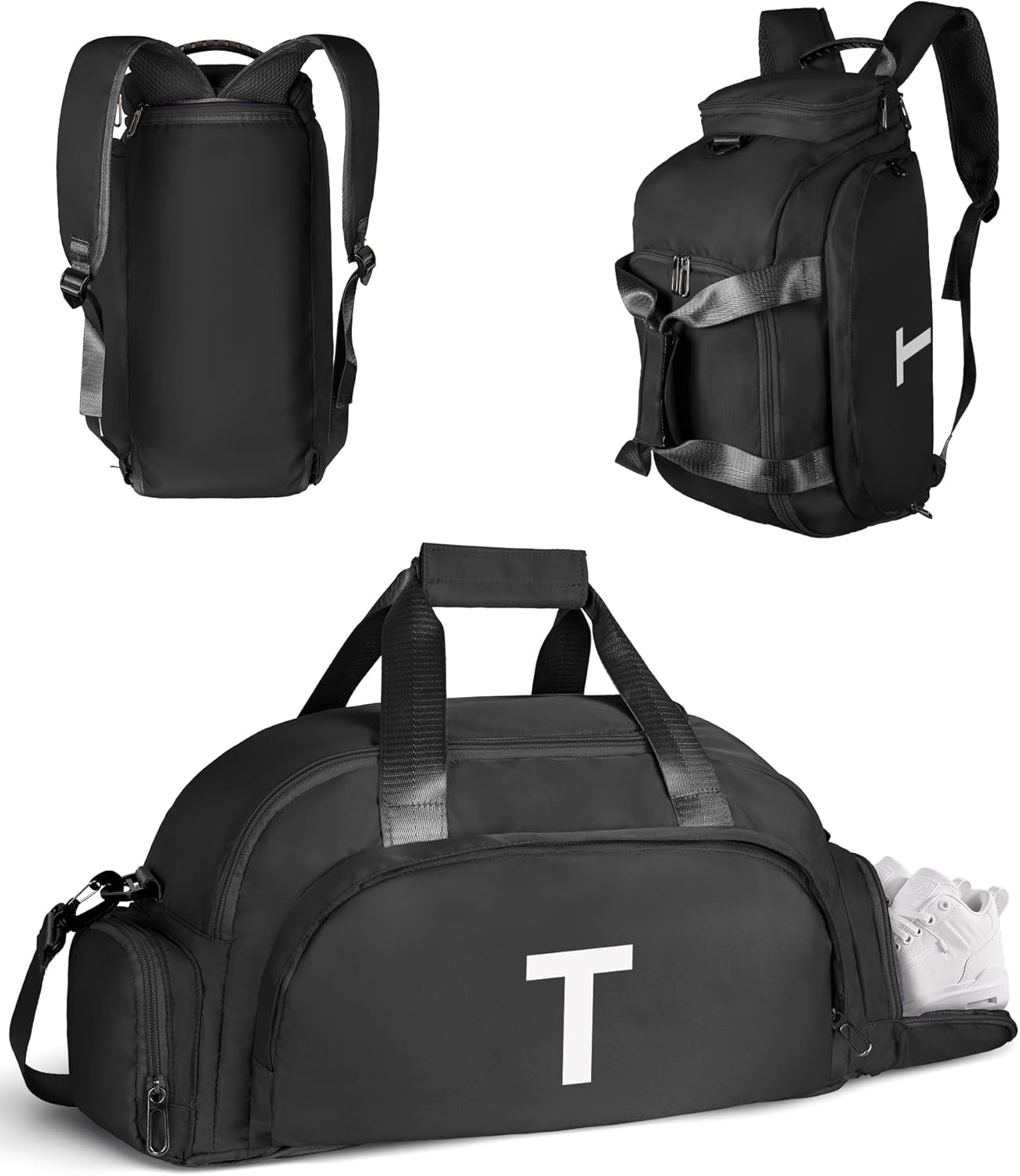 Sweet 16 Gifts for Girls, Initial Gym Bags with Shoe Compartment, Dance Bag for Girls, Monogram Kid Overnight Bags, Travel Duffle Tote-Perfect for Volleyball Sport Gymnastics (Letter T)