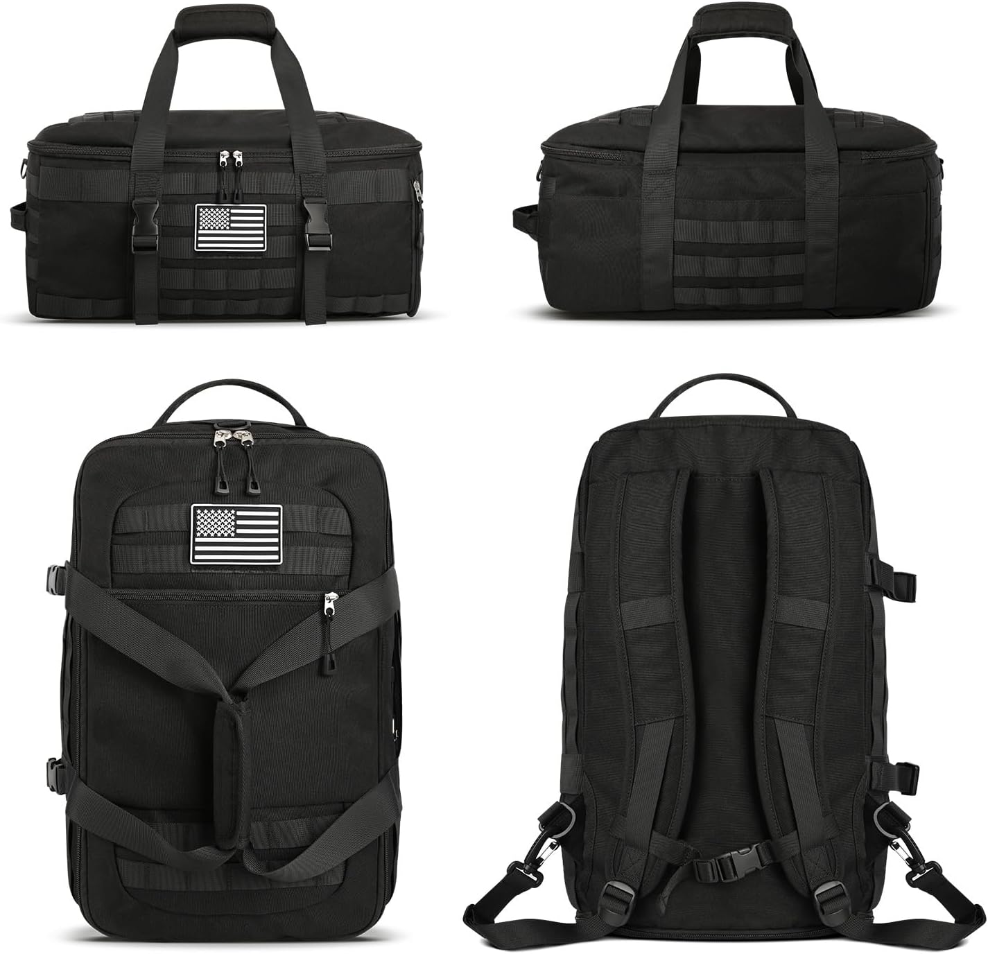 ETRONIK Gym Bags for Men Women, Tactical Duffle Bag Backpack with Shoe Compartment, 3 in 1 Carry on Travel Backpack with Wet Pocket, Weekender Overnight Range Bag for Workout Football Gym, Black