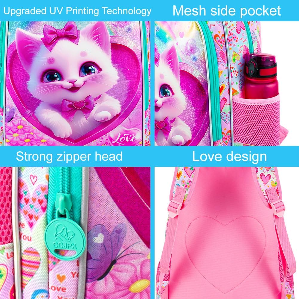 16" Backpack for Girls Boys 4-8, 3Pcs Kids Bookbag Set with Lunch Box, School Bag for Preschool Kindergarten