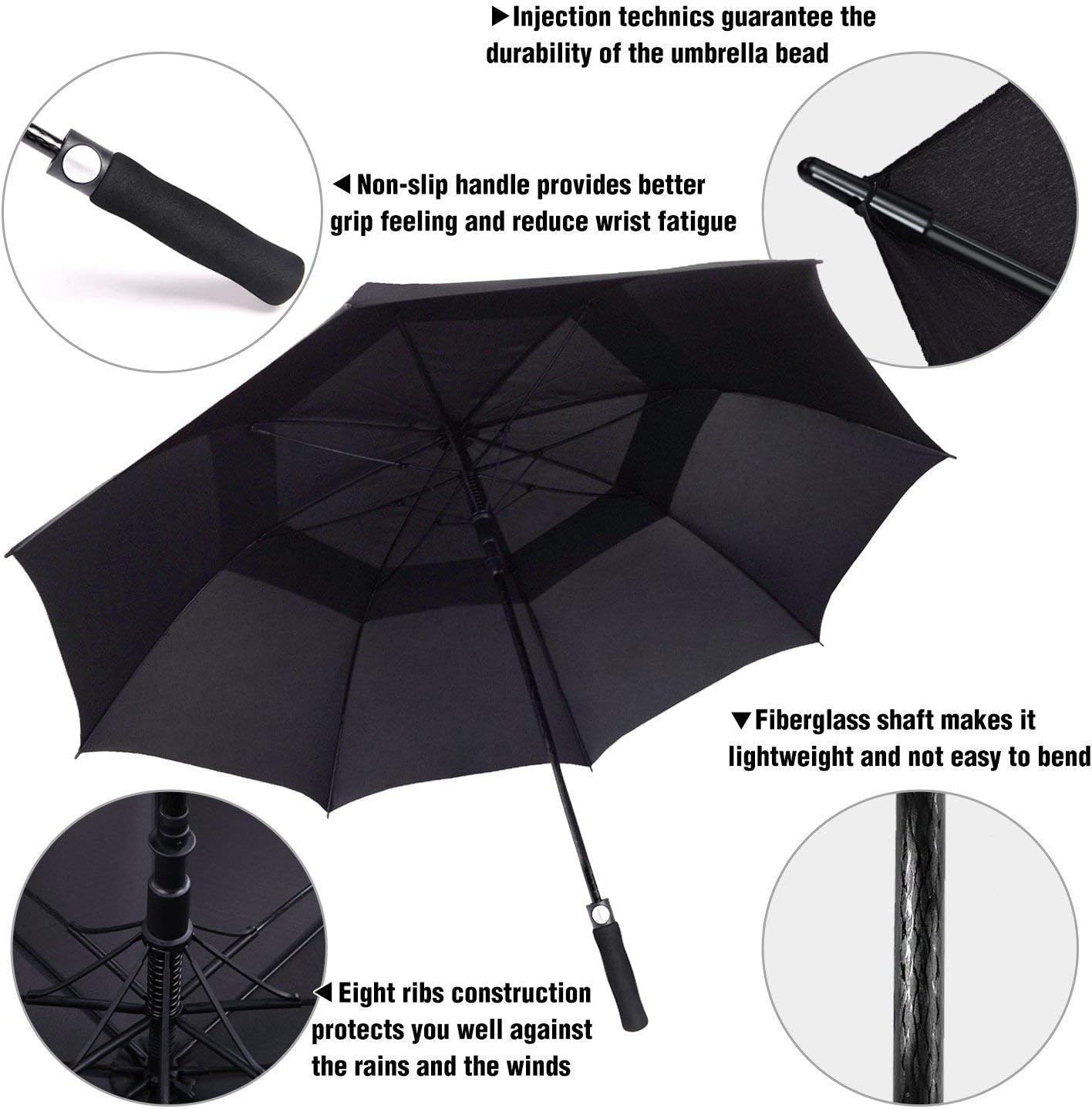 Golf Umbrella Large 58/62/68 Inch Automatic Open Golf Umbrella Extra Large Oversize Double Canopy Vented Umbrella Windproof Waterproof for Men and Women