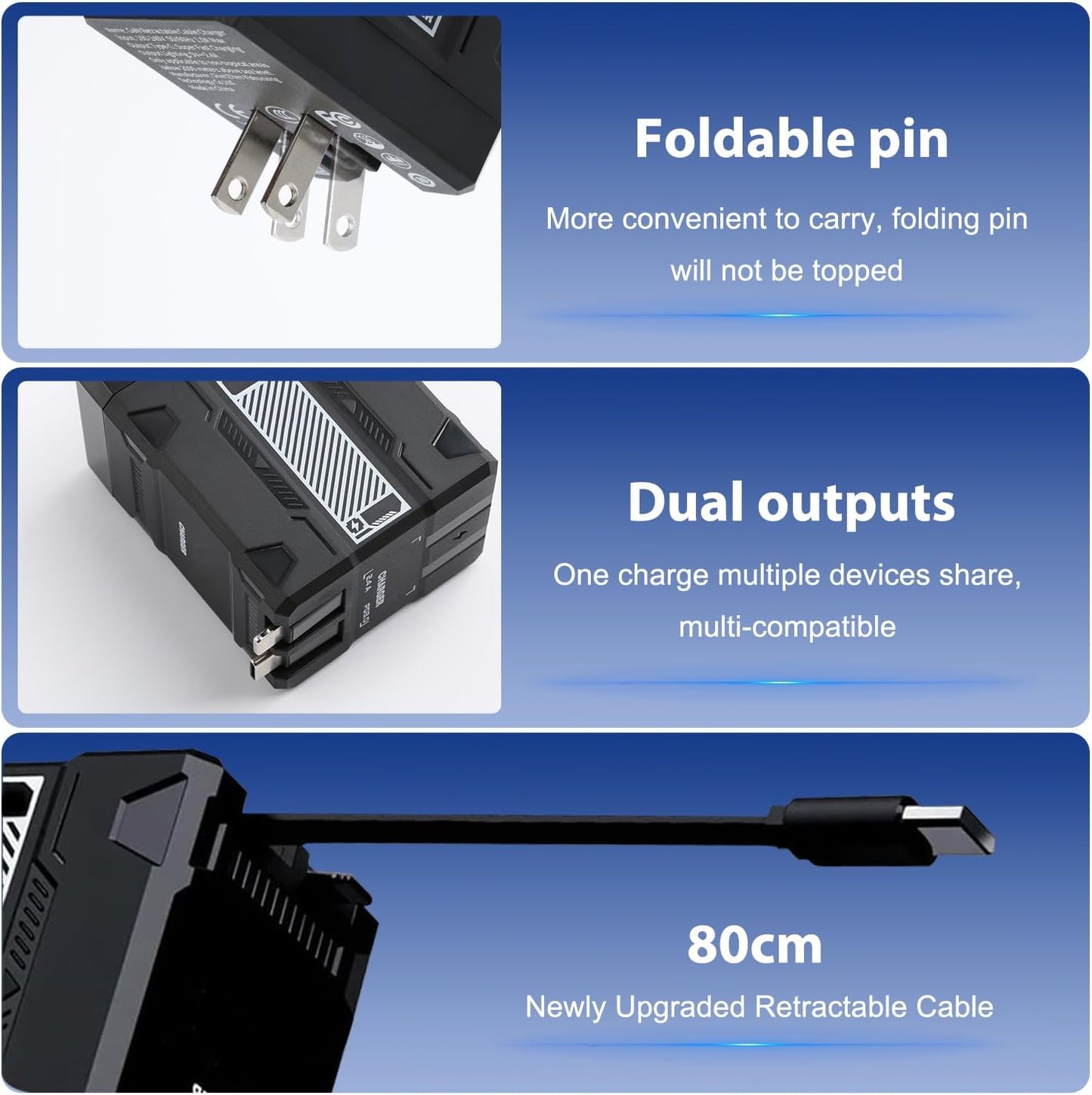 2 in 1 Compatible with 120w Fast Charger, 2025 New Retractable Wall Fast Charger Module, Portablecharger with All in 1 Foldable Plug,for Phone, Tablet, Laptops(Orange)