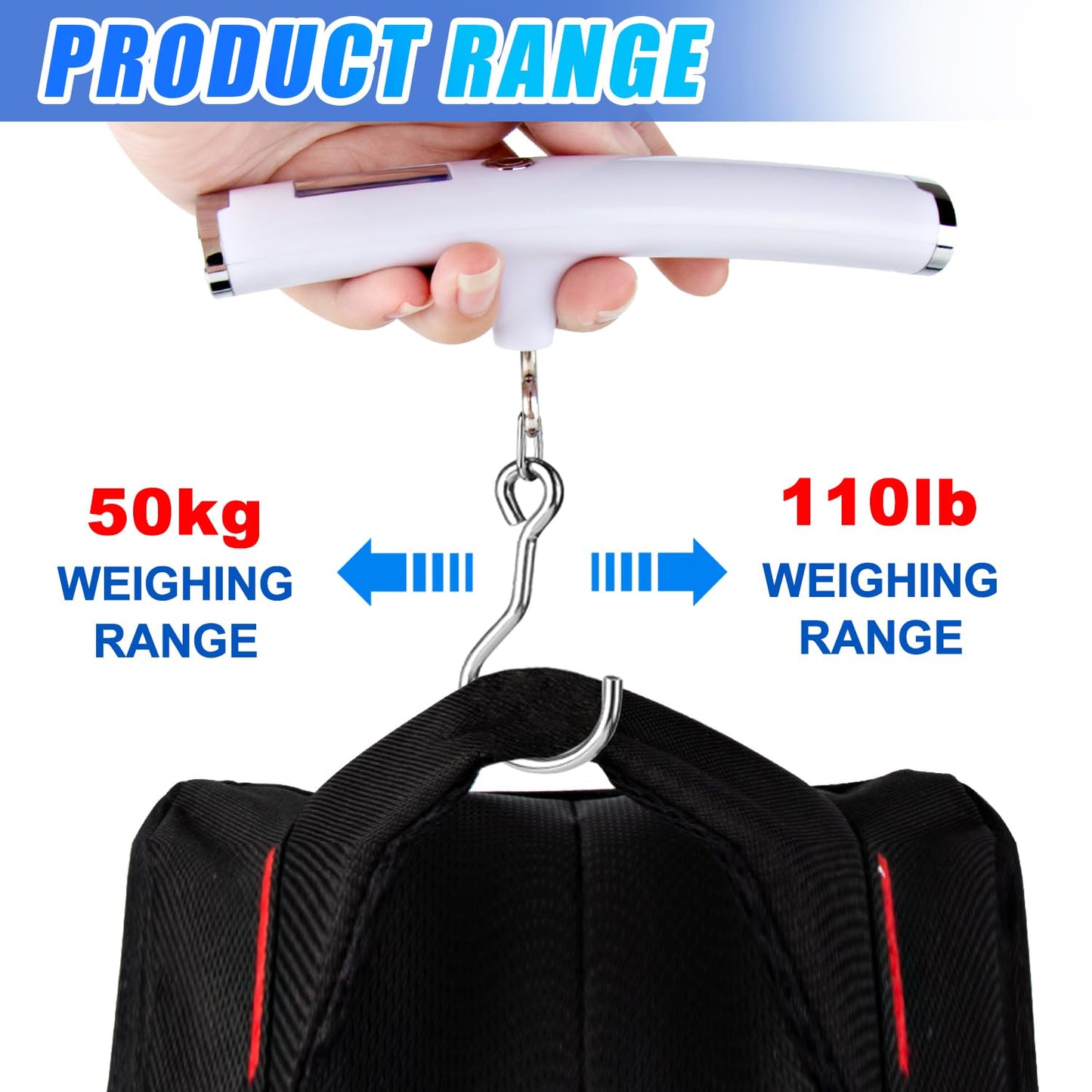 Digital Luggage Scale for Travel Handheld Weight Scale for Luggage with Tare Function 110lbs Travel Luggage Weight Portable Suitcase Weighing Scale Back-lit LCD Display Gifts for Travelers (Hook)