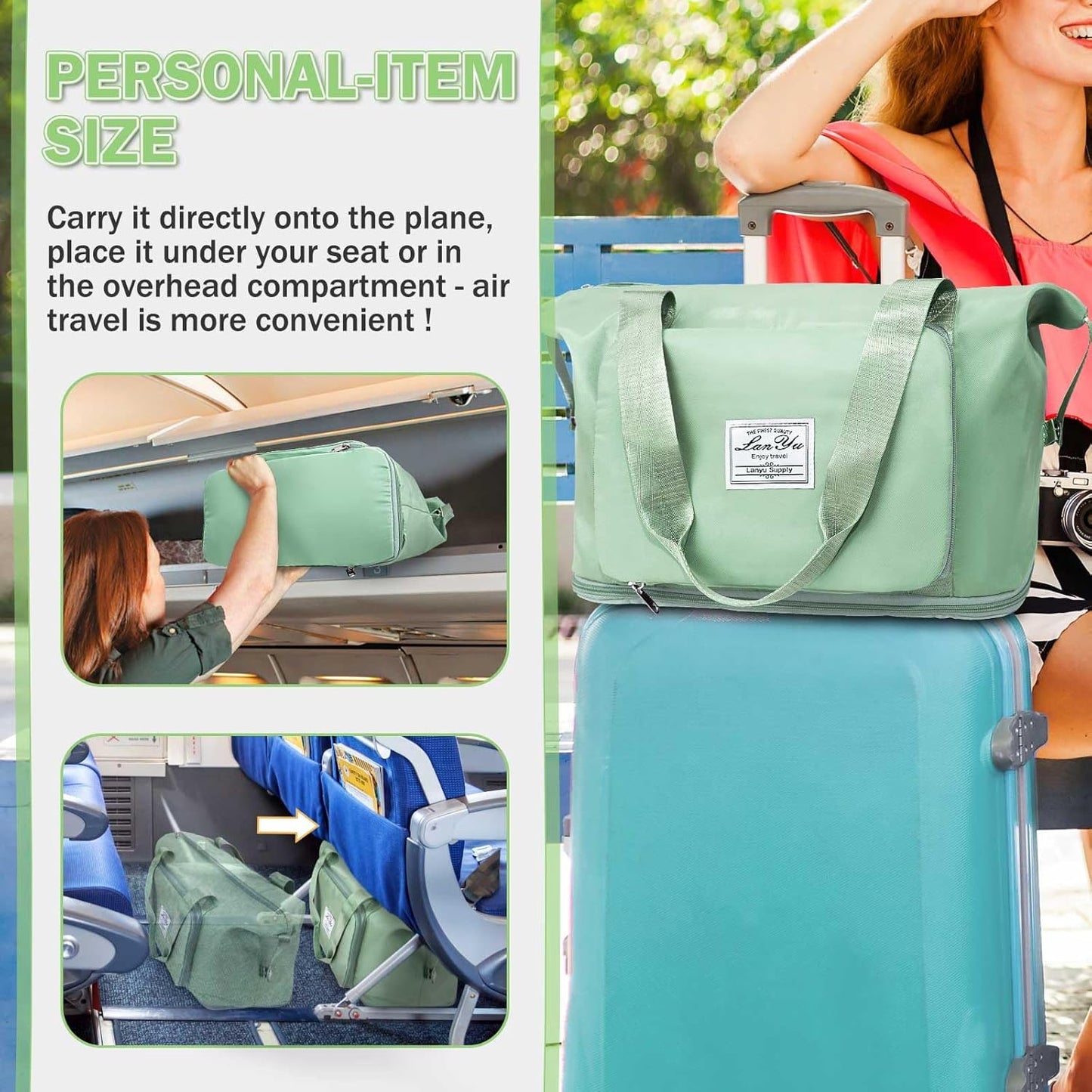 Ranslen Large Capacity Folding Travel Bag,Expansion Travel Duffel Bag with Dry and Wet Separation Portable Travel Duffel Bag