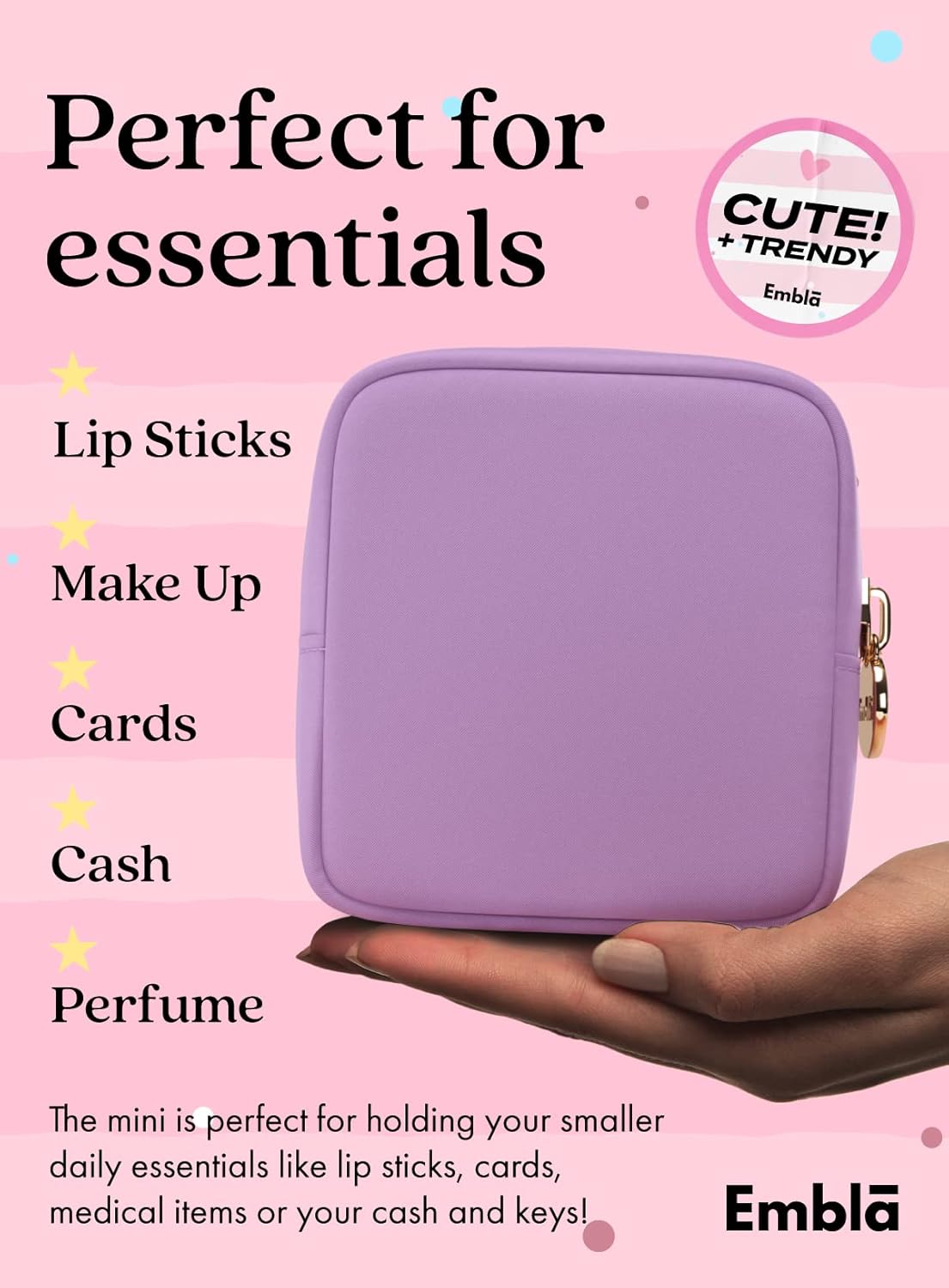 Embla Makeup Bag Travel Cosmetics Pouch and Toiletry Bag, Nylon Zipper Pouch Purse, Cute Make Up Organizer Storage Tote for Women Girls, Waterproof Travel Skincare Case, Small Makeup Bags,Grape