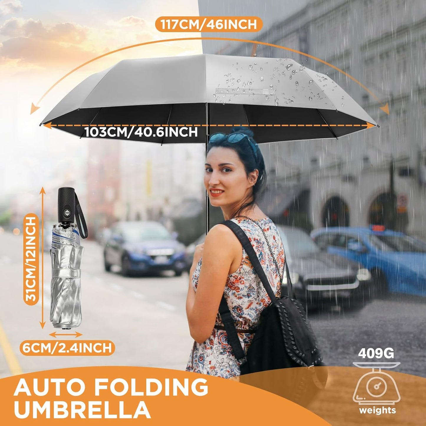 NINEMAX UV Umbrella for Sun Protection UPF 50+, 46 Inch Travel Compact Sun Umbrellas UV Blocking Small Auto Open Personal Portable for Walking