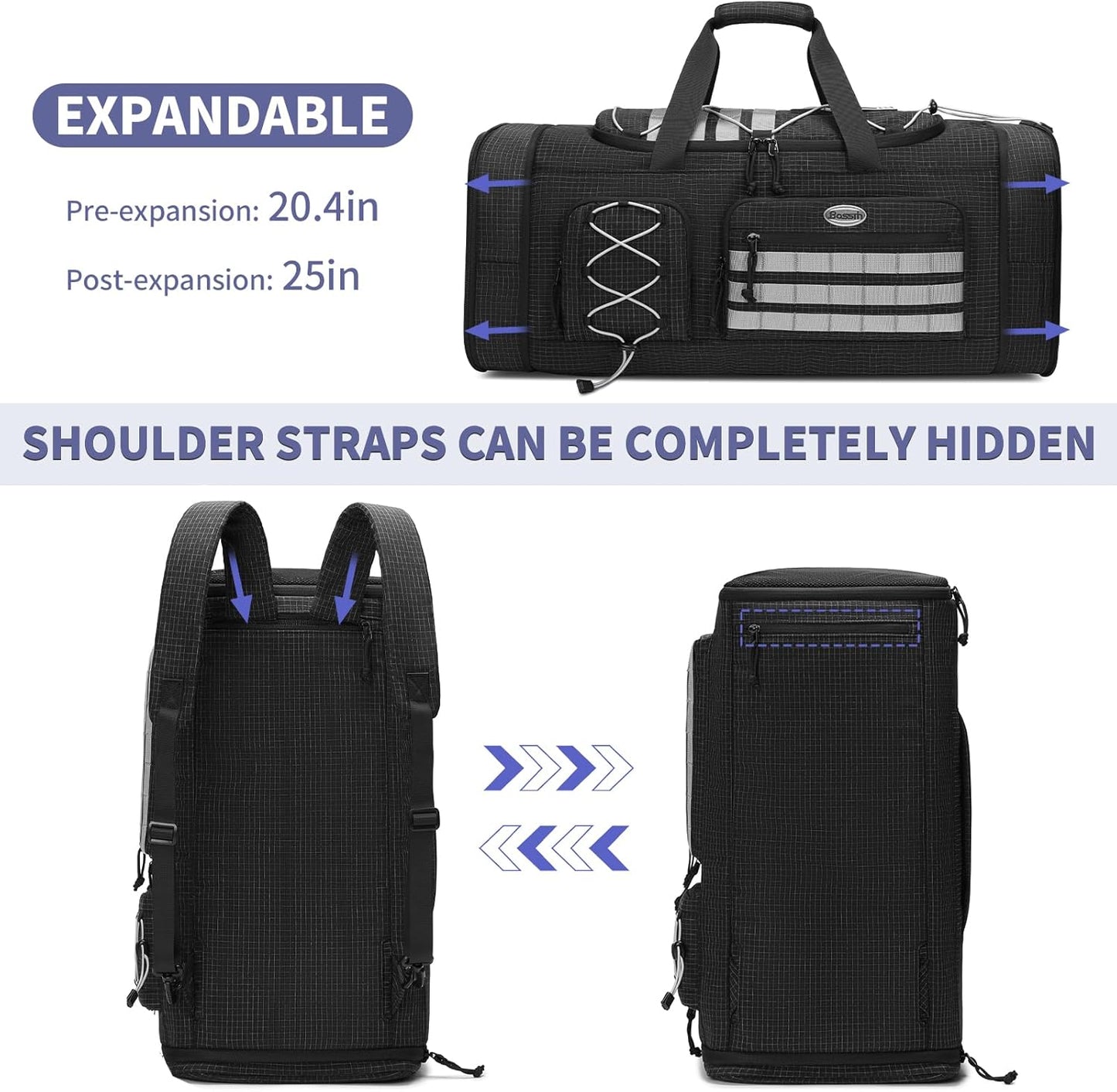 Bosstin Gym Bag for Men & Women,45L Travel Duffle Sports Duffel Bag Gym Weekender Overnight Backpack with Shoe Compartment (BLACK CHECKERED)