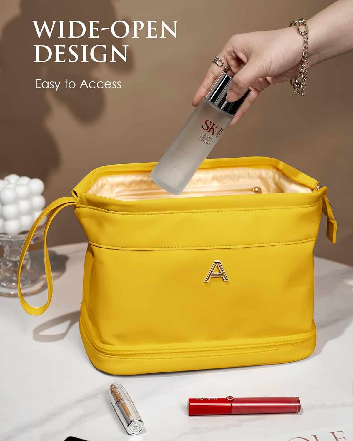Birthday Presents for Women, Initial Makeup Bag, Travel Gifts, Personalized Bags, Waterproof Double Layer Cosmetic Bag, PU Leather Makeup Bags Letter Travel Toiletry Bag, Friend Gifts