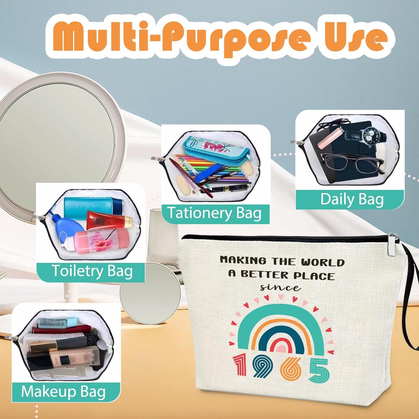 1965 Year Gifts Idea Makeup Bag 60-Year-Old Gifts for Grandma Wife Aunt Friend Cosmetic Bag Organizer Zipper Pouch Gift for Retirement Anniversary