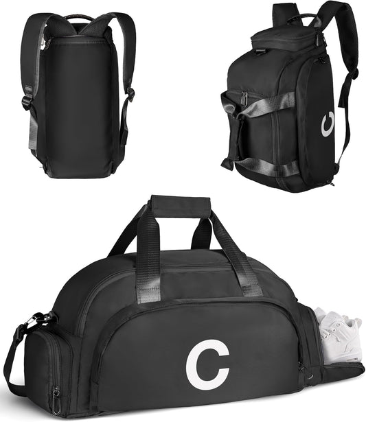Gifts for Teenage Girls Boys, Initial Gym Bags with Shoe Compartment, Dance Bag for Girls, Monogram Kid Overnight Bags, Carry on Travel Duffel-Stocking Stuffers for Teens (Letter C)